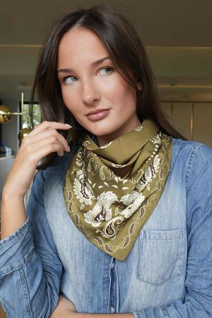 Bandana Triangle Silk Neckerchief Olive